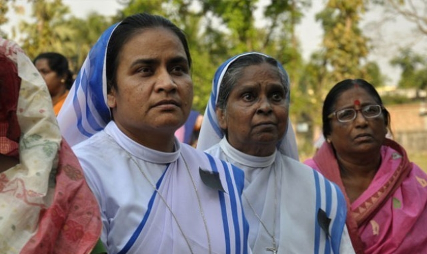 Freiras em um protesto na cidade indiana de Ranaghat, em 14 de março de 2015. (Tribune)