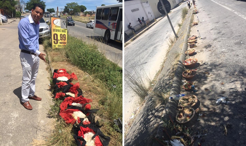 A igreja foi alvo de rituais com nove galinhas mortas e 24 alguidares com oferendas. (Foto: Reprodução/Facebook)