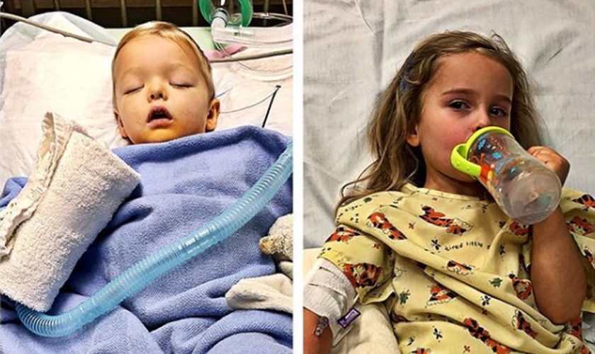 Jaxon, de dois anos e Addie, de quatro anos, contraíram a mesma infecção. (Foto: Reprodução/Instagram)