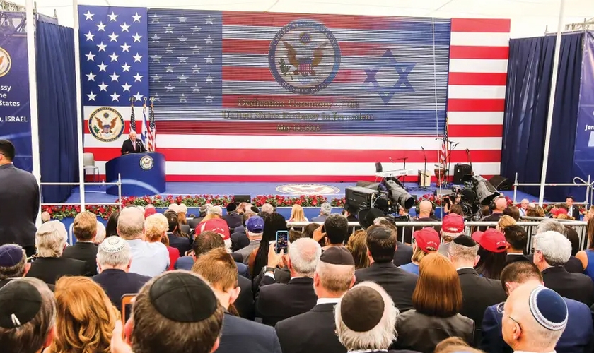 Embaixador dos EUA para Israel David Friedman fala na abertura da Embaixada dos EUA em Jerusalém no ano passado. (Foto: Marc Israel Sellem /Jerusalem Post)