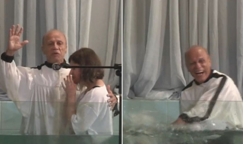 Geovana Palermo mergulhou após ser batizada pelo pastor Aloizio Penido. (Foto: Reprodução/Facebook)