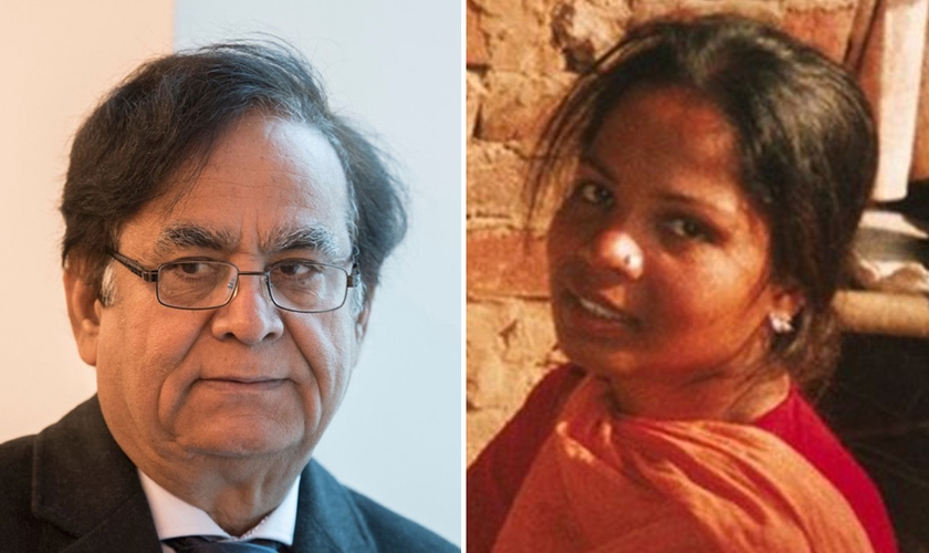 Advogado Saif-ul Malook e sua cliente Asia Bibi. (Foto: Boris Roessler/DPA/PA Images)