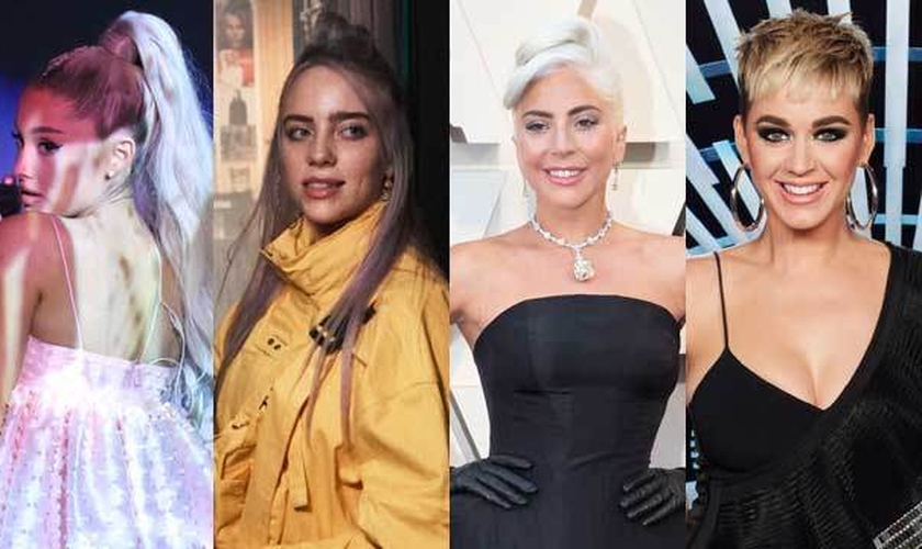 Ariana Grande, Billie Eilish, Lady Gaga e Katy Perry. (Foto: Reprodução/CBS/ABC/NBC)