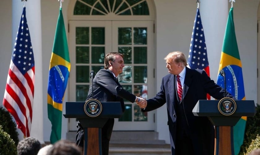 O presidente Donald Trump e o presidente Jair Bolsonaro durante atendimento à imprensa na Casa Branca, em Washington, nos Estados Unidos. (Foto: Vanessa Carvalho/Brazil Photo Press/Agência O Globo)