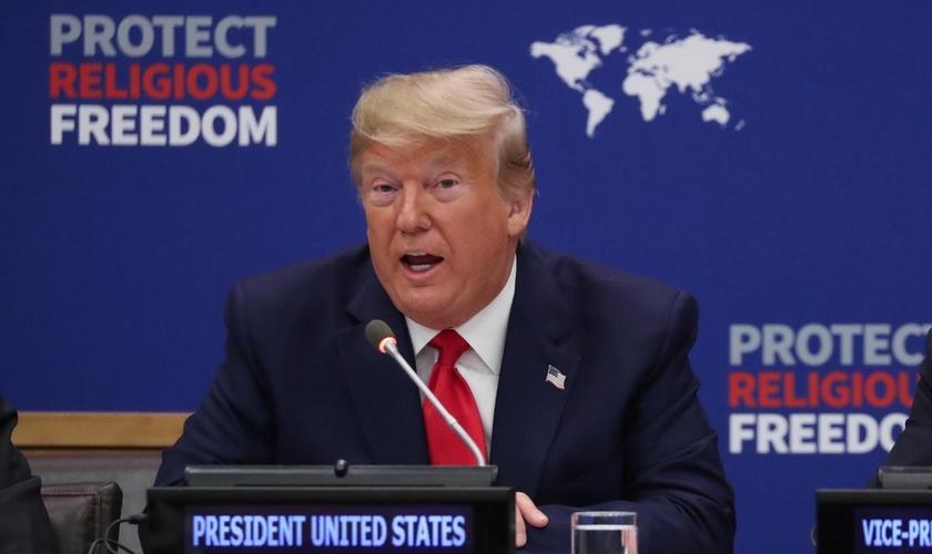 O presidente dos EUA, Donald Trump, fala durante o evento "Apelo Global para Proteger a Liberdade Religiosa” na sede da ONU em Nova York. (Foto: Reuters/Jonathan Ernst)