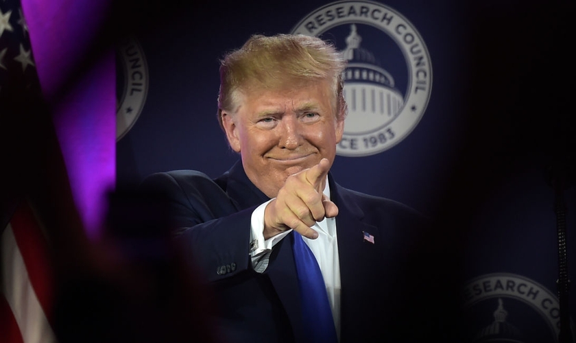 O presidente dos EUA, Donald Trump durante participação da Values ​​Voter Summit. (Foto: Eric Baradat / AFP / Getty Images)