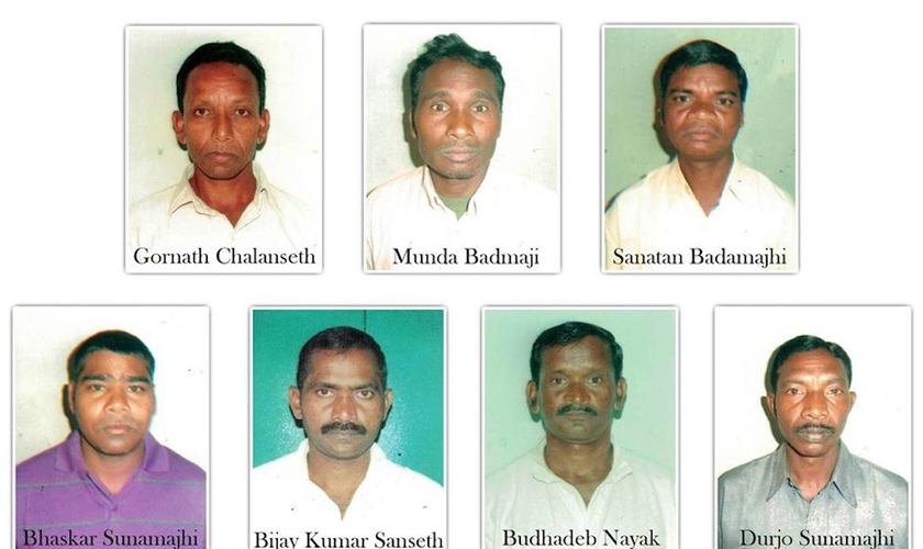 Os sete cristãos condenados e presos em 2013 pelo assassinato de um hindu. (Foto: Reprodução/Asia News)