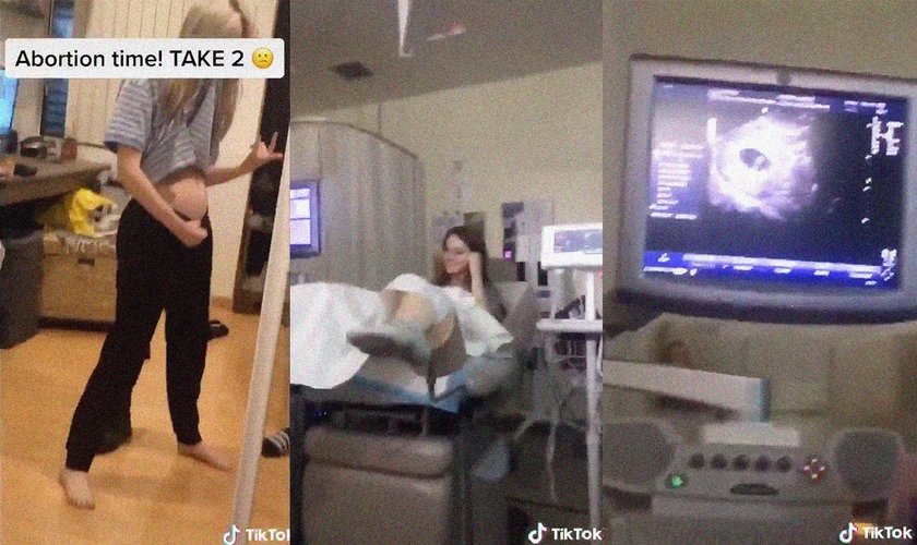 Vídeo publicado na plataforma TikTok mostra adolescente celebrando o que seria um aborto. (Imagem: TikTok)