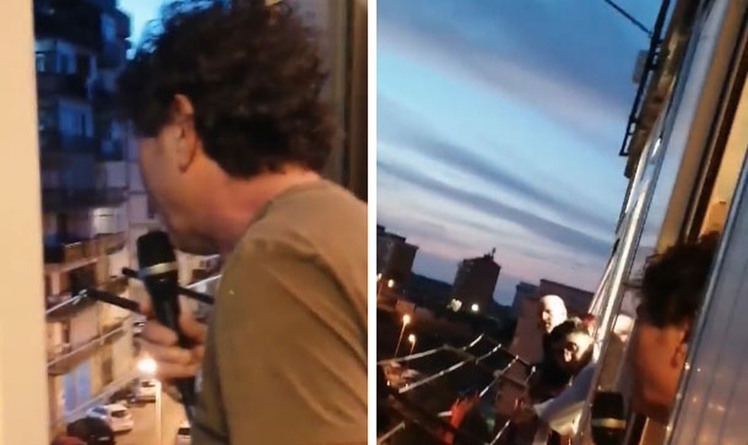 Pastor italiano Carmelo Cancilla pregou a partir de sua sacada na Itália. (Foto: Chiesa Evangelica Sela Siracusa)