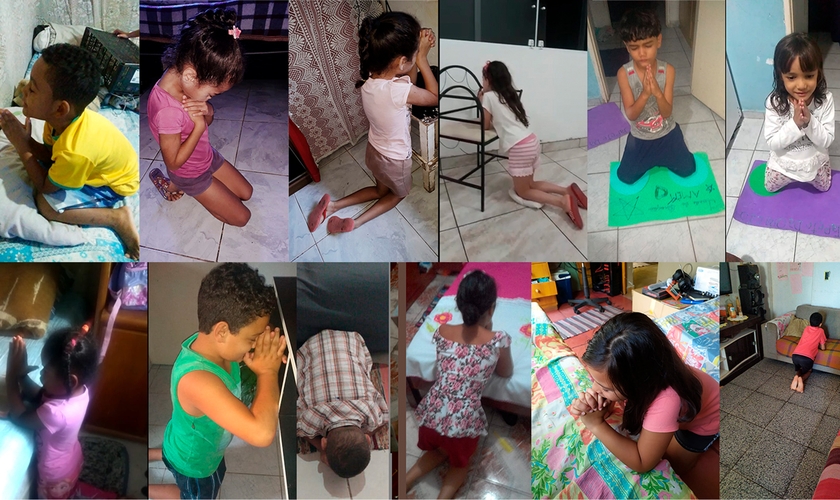 Crianças do Projeto Kids Crescer e Vencer oram para que Deus acabe com a pandemia. (Foto: Reprodução/Facebook)