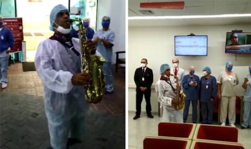 Pastor Kleber Ferraz tocou saxofone em hospital da Zona Norte de São Paulo. (Foto: Arquivo pessoal)
