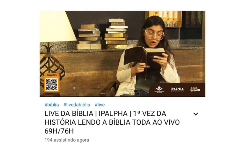Igreja realizou 77 horas de transmissão da leitura da Bíblia. (Foto: Reprodução/Gospelmente)