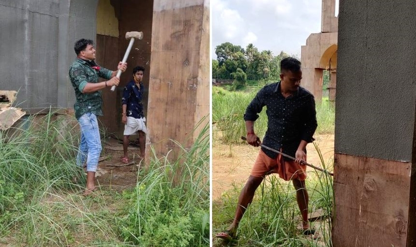 Nacionalistas hindus destroem um set de filmagem em Kerala, Índia, no domingo, 24 de maio de 2020. (Foto: Reprodução/Facebook)