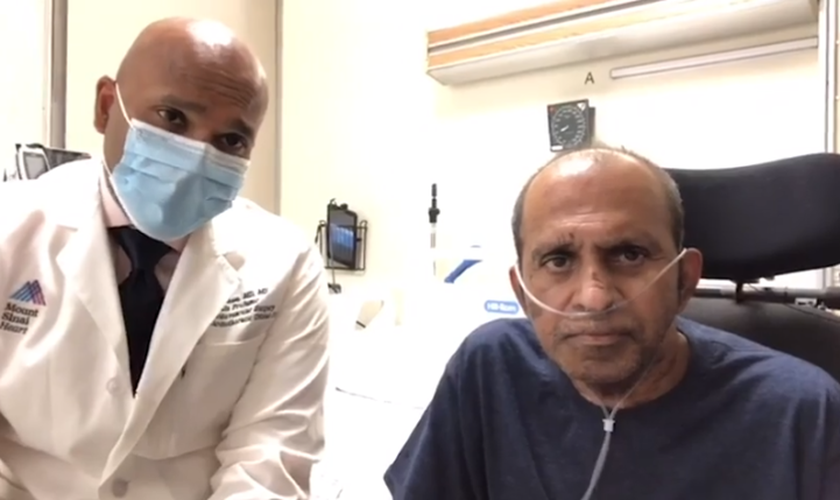 Dr. Robin Varghese (esquerda) cuidou durante semanas do caso do pastor Benjamin Thomas (à direita) e orou pela vida do ministro. (Imagem: Mount Sinai Hospital)