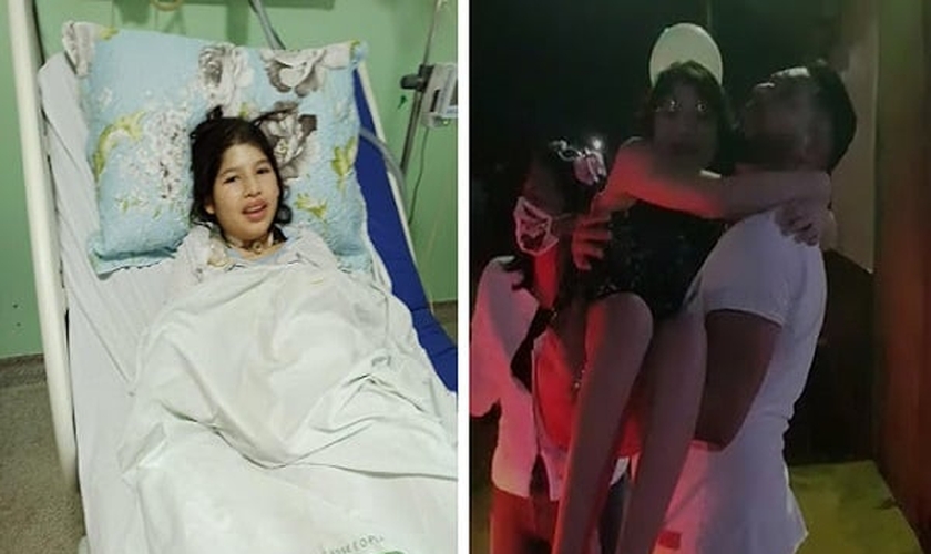 Isabele Keit hospitalizada e no dia de sua alta. (Foto: Reprodução / Mídia Rondoniense)
