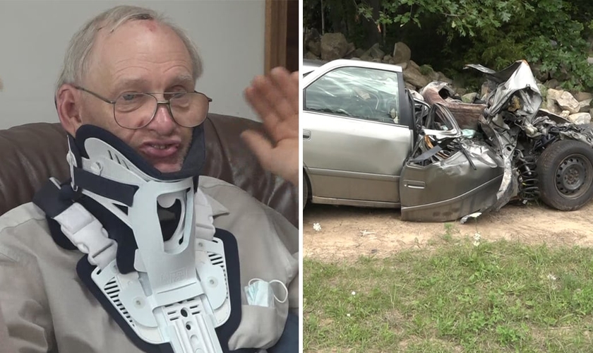 Donald Rawson sobreviveu a acidente que destruiu seu carro nos EUA. (Foto: WZZM)