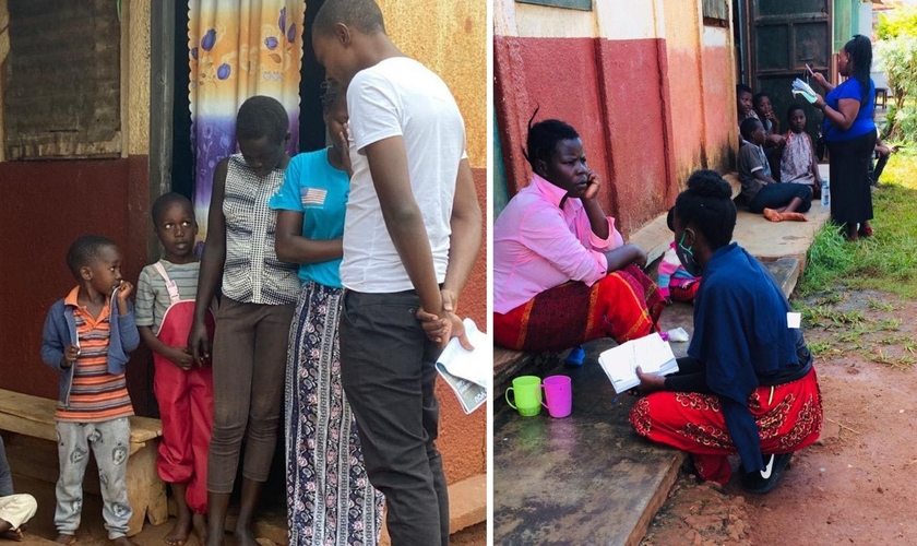 Evangelistas oram com famílias, no leste de Uganda. (Foto: Reprodução / UGCN)
