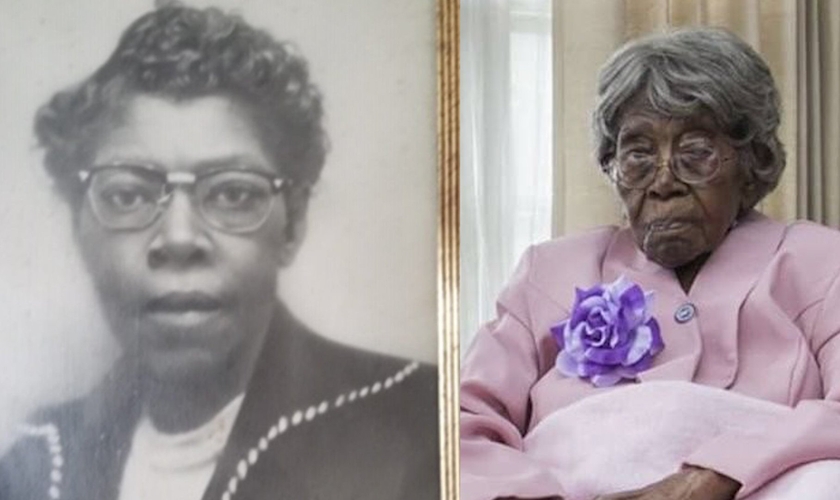 Hester Ford em sua juventude e hoje, aos 116 anos de idade. (Foto:  Arquivo pessoal/Mary Hill)