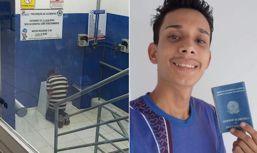 Imagem de jovem que orou ao entregar currículo comoveu as redes sociais. (Foto: Razões Para Acreditar)