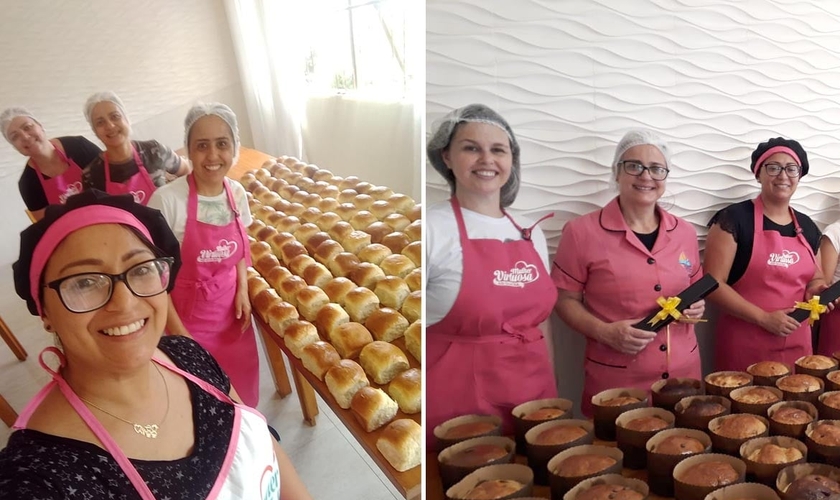 Equipe de mulheres da AD Guaíba produz cerca de 300 pães semanalmente. (Foto: Divulgação/AD Guaíba)