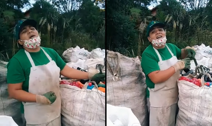 Ana Paula foi filmada cantando enquanto fazia coleta de material reciclado. (Foto: Reprodução/TikTok)