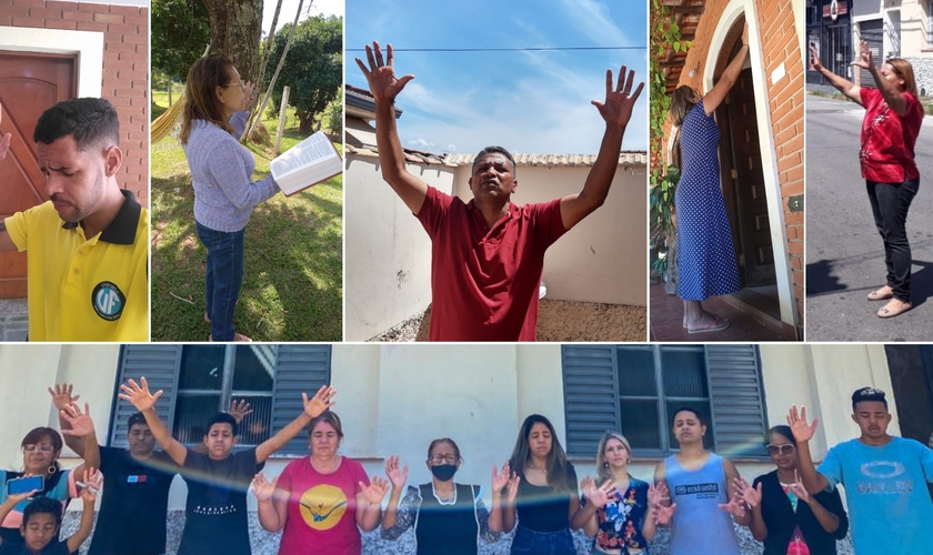Orações foram realizadas nas portas de casa, no domingo de Páscoa, em Bragança Paulista. (Foto: Reprodução / Conselho de Pastores de Bragança Paulista)