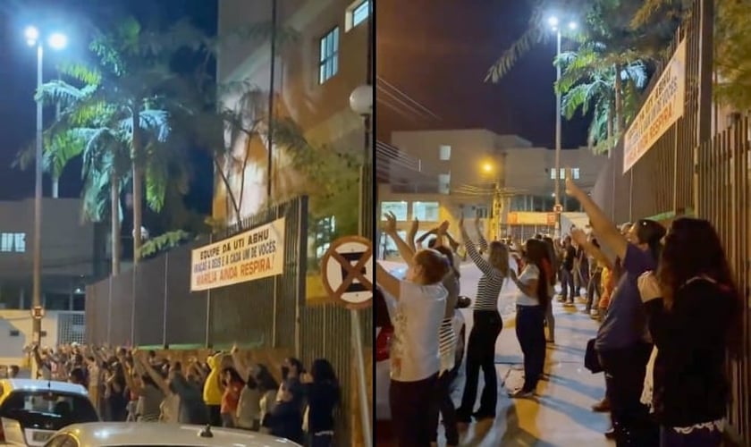 Membros da Paróquia São Judas e Assembleia de Deus Perus foram orar em frente ao hospital. (Foto: Instagram/Rebeca Nemer)