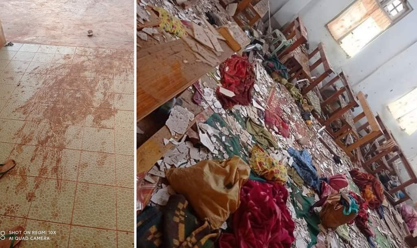 Destroços de igreja que sofreu ataque em 24 de maio. (Foto: Reprodução / CSW)