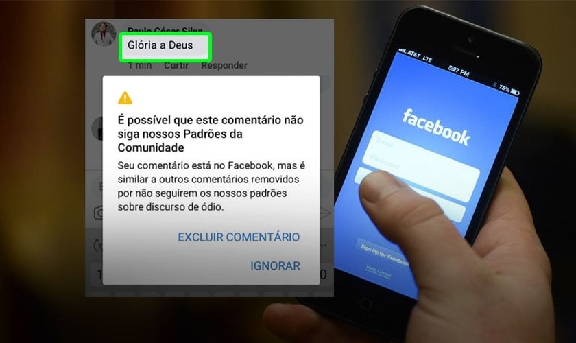 Mensagem do Facebook sobre postagem “Glória a Deus. Aleluia”. (Foto: Montagem Guiame)
