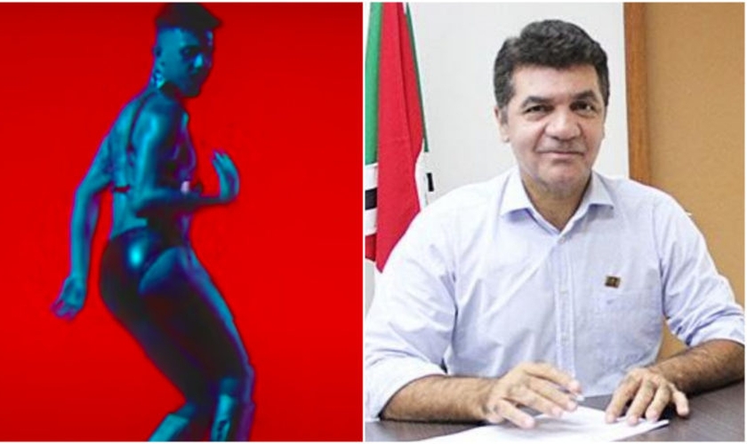 Figura que aparece em clipe e Clésio Salvaro, prefeito de Criciúma. (Foto: Reprodução / ND Mais)