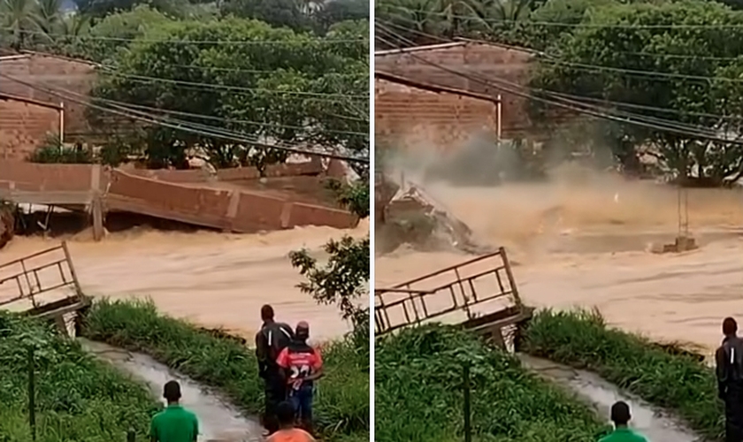Moradores filmaram momento em que construção de igreja desabou. (Foto: Reprodução/Redes Sociais)