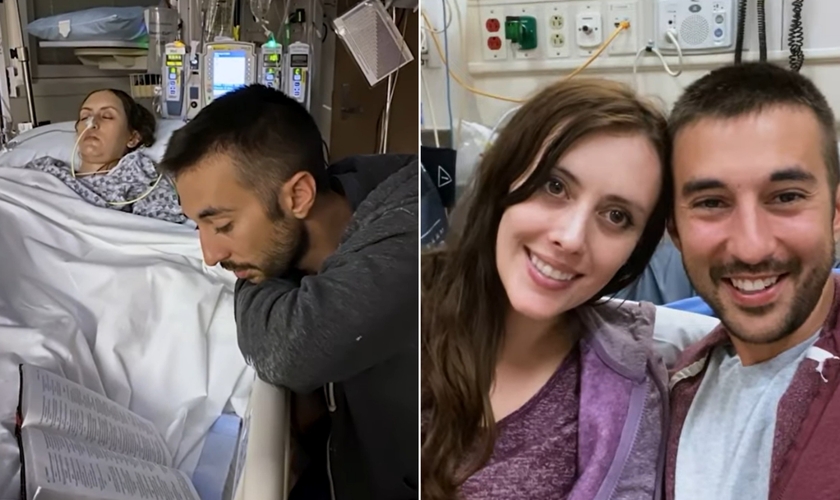 Kaitlin Richardson, de 28 anos, sofreu um AVC após cirurgia. (Foto: YouTube/The 700 Club).