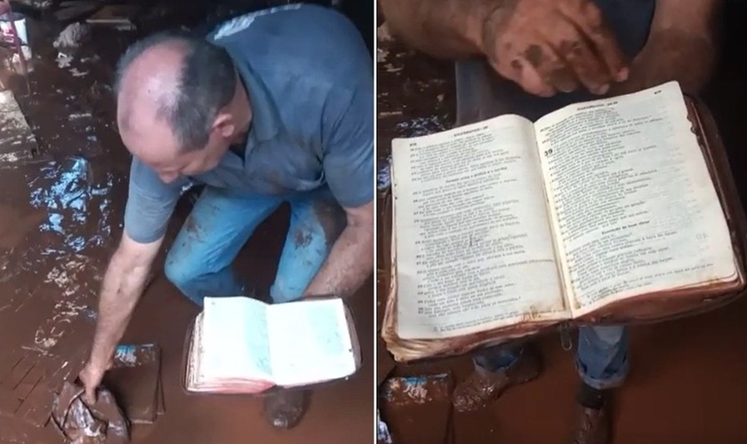 Empresário encontrou a Bíblia em meio a lamaçal que inundou serraria durante enchente. (Foto: Arquivo pessoal)