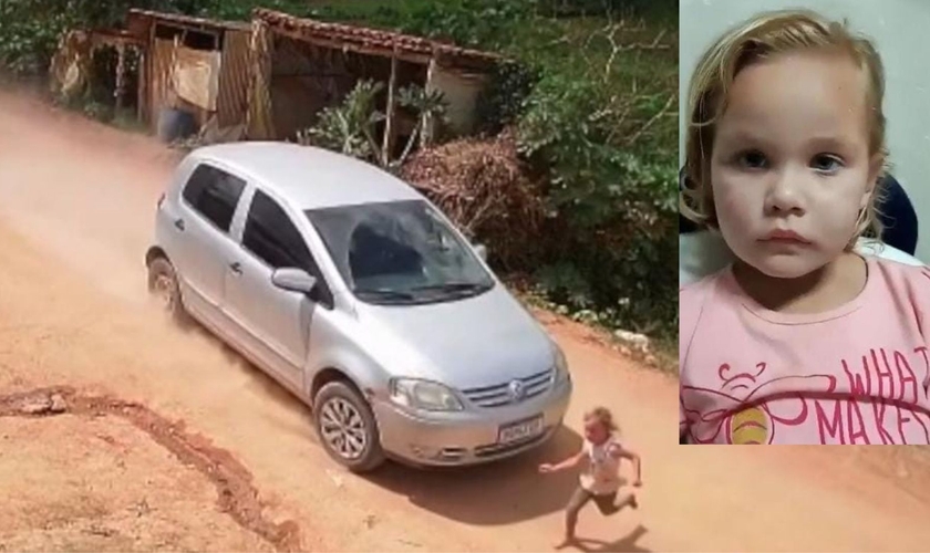 Taislane Schoeder, segundos antes de ser atingida pelo carro. (Foto: Montagem/Captura de tela/Câmeras de segurança)