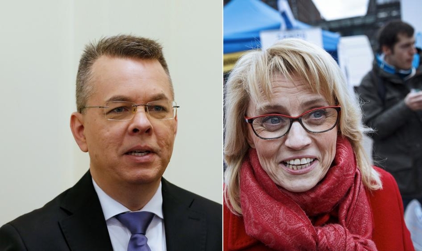 O pastor Andrew Brunson e a parlamentar finlandesa Päivi Räsänen. (Foto: Reprodução / CBN News)