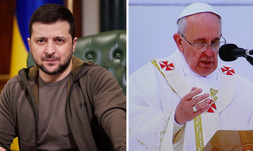 Volodymyr Zelensky (Foto: Reprodução Melanie Phillips / CC); Papa Francisco (Foto: Sebástian Freire / Flickr)