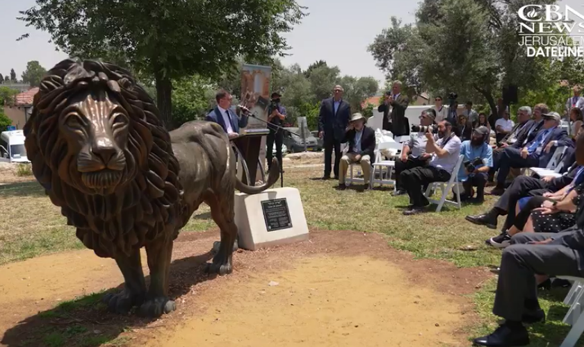 Estátua Leão de Judá, inaugurada em Jerusalém. (Captura de tela CBN News)