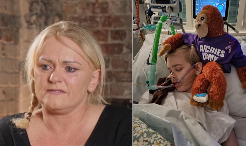 Hollie Dance, mãe de Archie Battersbee. (Foto: Montagem/Captura de tela/Sky News)