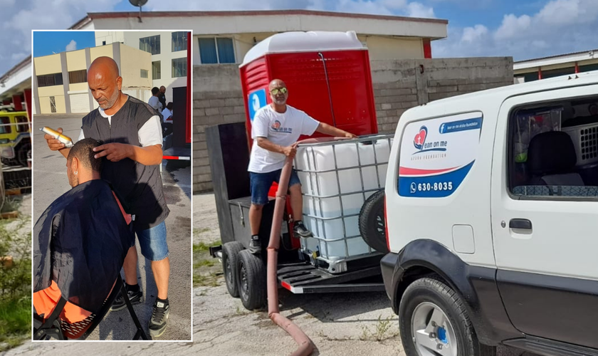 Francis Lacle acoplou um banheiro químico em seu carro e sai pelas ruas de Aruba para servir os sem-teto. (Arquivo pessoal)