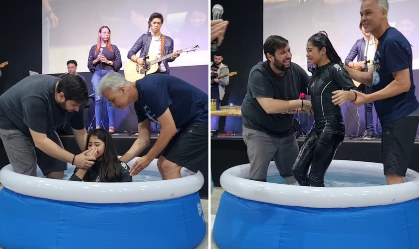 Rafinha Silva se batiza nas águas. (Foto: Arquivo pessoal).