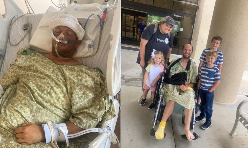 Charles Ashley Hardee e sua família, depois do acidente. (Foto: Reprodução/Montagem/Captura de tela/Vídeo 15 News)