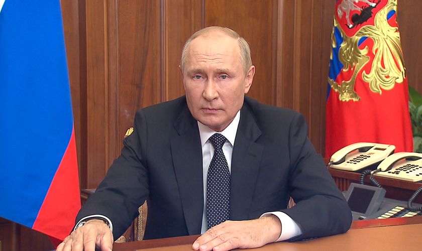 Vladimir Putin em discurso à nação russa. (Foto: Kremlin/Presidential Executive Office)