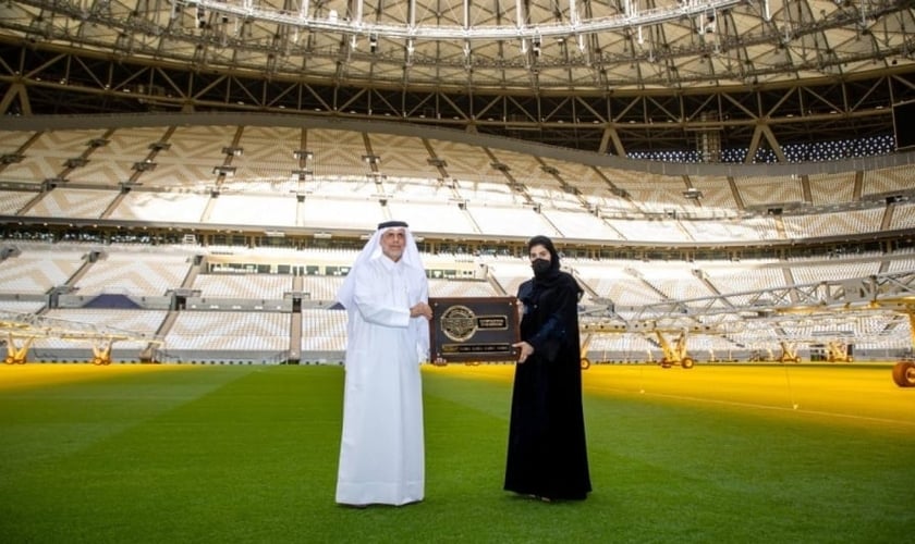 Um evento de apresentação do Estádio Lusail, onde será realizada a final da Copa do Mundo da FIFA. (Foto: Copa do Mundo FIFA).