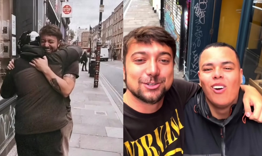 Luca Martini e o motoboy Murilo. (Foto: Reprodução/Instagram/Luca Martini).