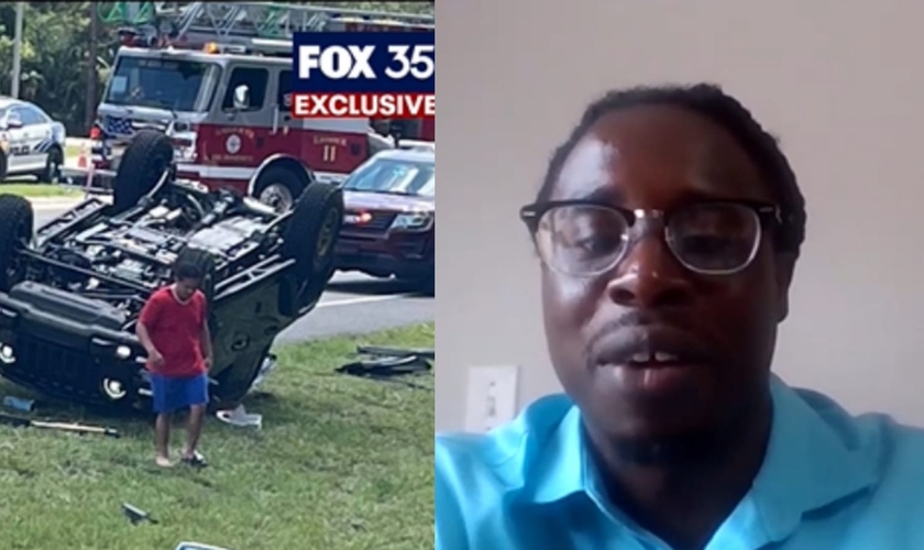 Wisguere Dormevil se reencontrou com o pai e filho que salvou. (Foto: Reprodução/Fox35).