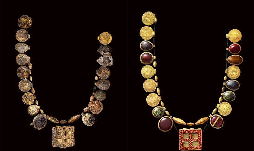 O colar “Tesouro Harpole" foi encontrado na Inglaterra. (Foto: Museum of London Archaeology).