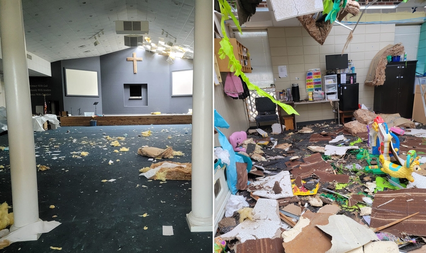 Prédio da igreja depois da catástrofe. (Foto: Facebook/Amanda Christin Williams McCloud)