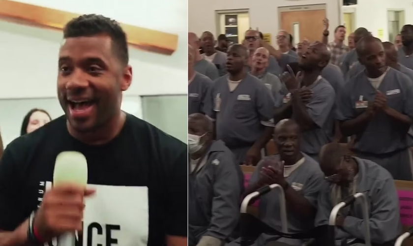 Russell Wilson ministrando no presídio. (Foto: Reprodução/Instagram/God Behind Bars)