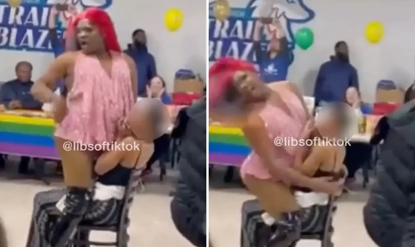 Imagens de vídeo com ‘performance’ drag sobre aluna se tornou viral. (Captura de tela/TikTok/@libsoftiktok)