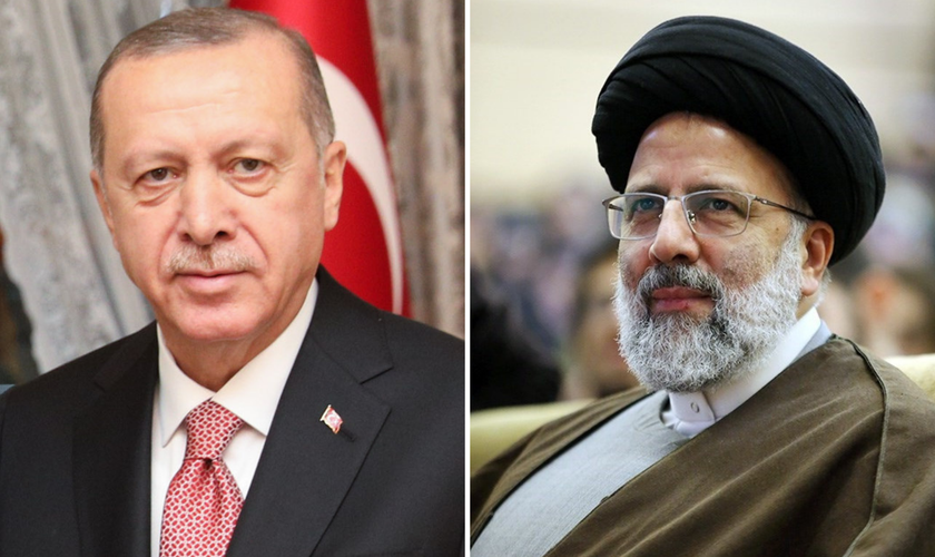 O presidente turco Recep Tayyip Erdogan [à esquerda]; o clérigo e presidente do Irã, Ebrahim Raisi [à direita]. (Fotos: Wikimedia/Creative Commons)